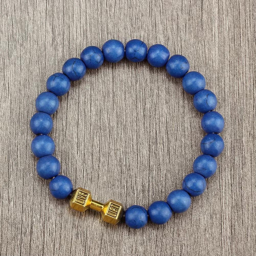 Natural Black Volcanic Lava Stone Dumbbell Bracelet Black Matte Beads Bracelets for Women Men Fitness Barbell Jewelry Pulseras