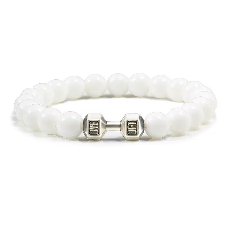 Natural Black Volcanic Lava Stone Dumbbell Bracelet Black Matte Beads Bracelets for Women Men Fitness Barbell Jewelry Pulseras