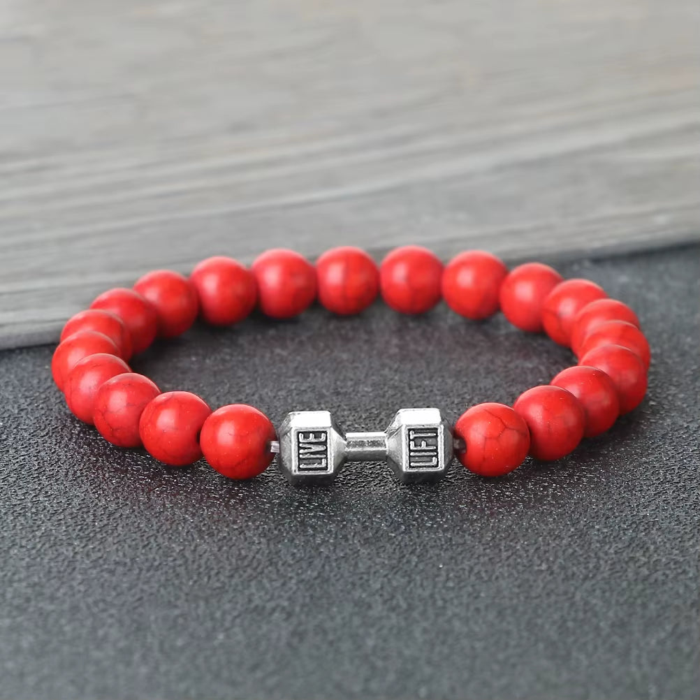 Natural Black Volcanic Lava Stone Dumbbell Bracelet Black Matte Beads Bracelets for Women Men Fitness Barbell Jewelry Pulseras